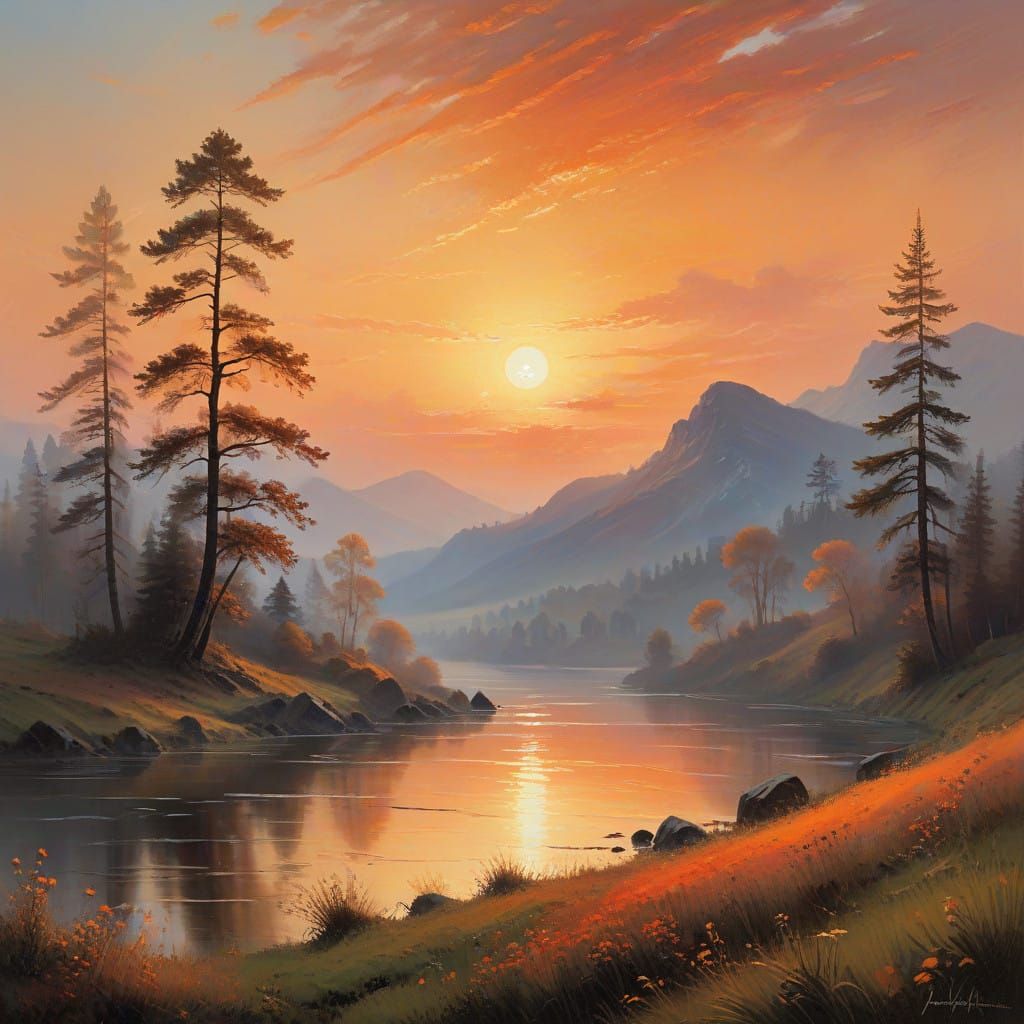 Peaceful Sunset in Dreamy, Ethereal Style