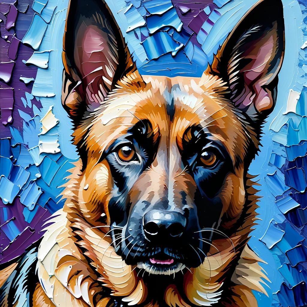 Belgian Malinois Impasto Painting Close-up