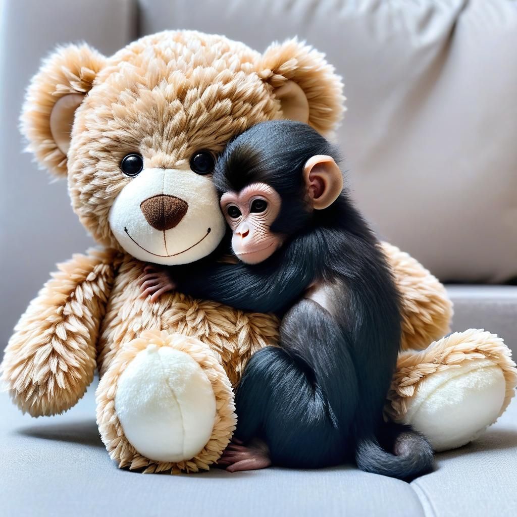 Baby Monkey Snuggles Giant Teddy Bear