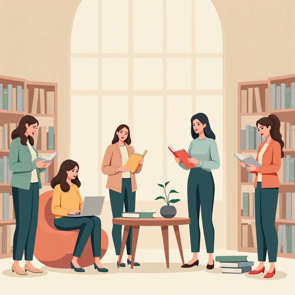 Empowering Women in Education: A Serene Library Scene