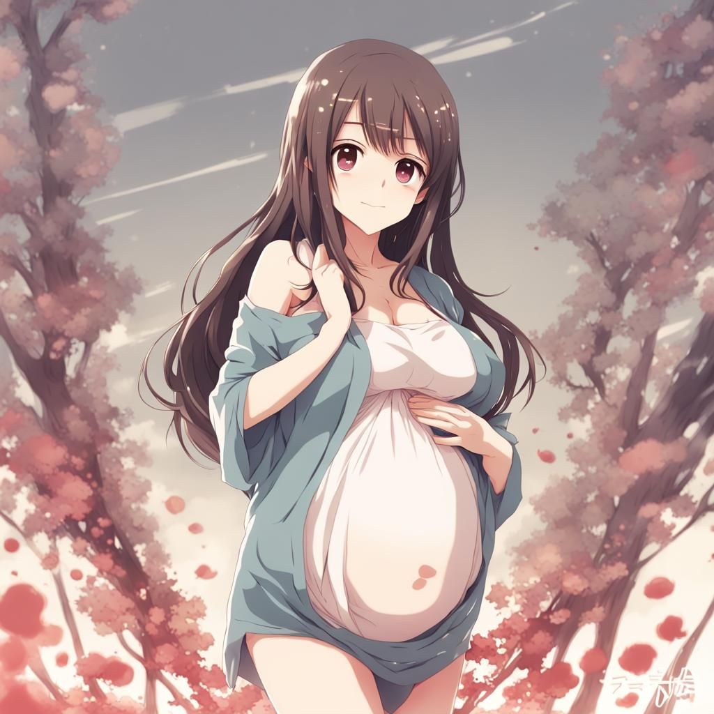Pregnant Anime Girl in Manga Style