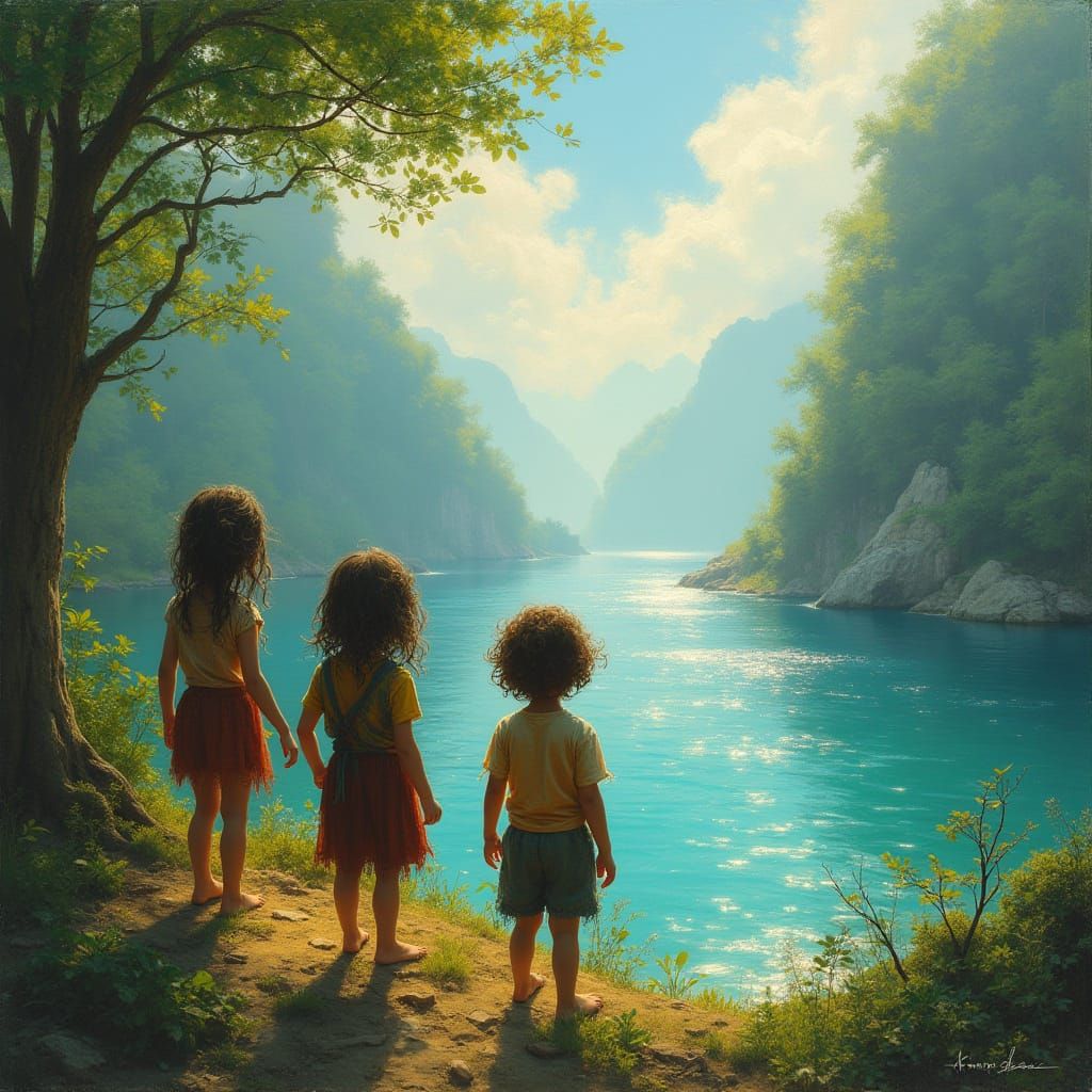 Children Gaze Longingly at Shimmering Paradise in the Distan...