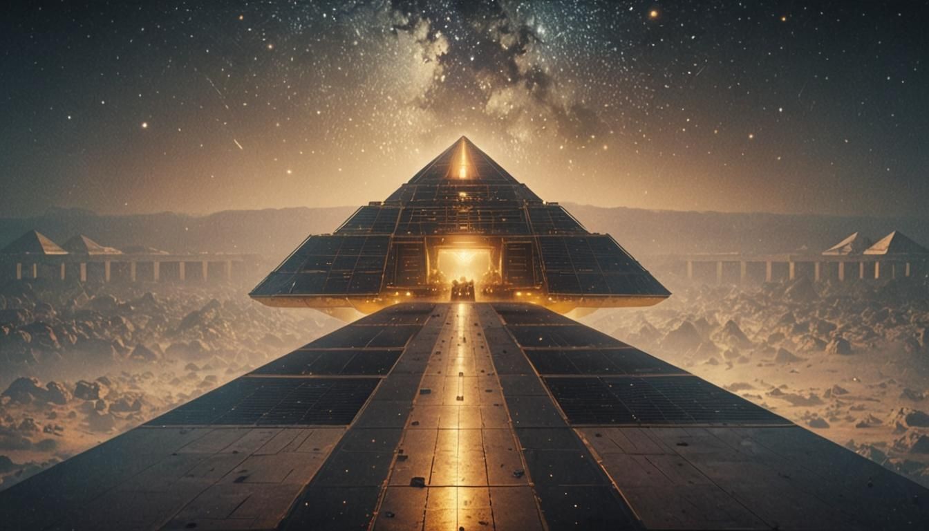 Futuristic Pyramid Spaceship in Film Noir Style