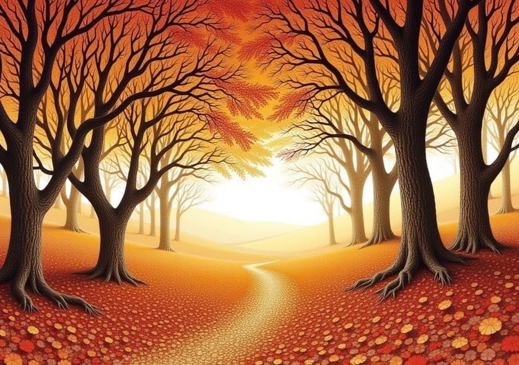 Autumn Forest Transformed: Kaleidoscope of Flowers