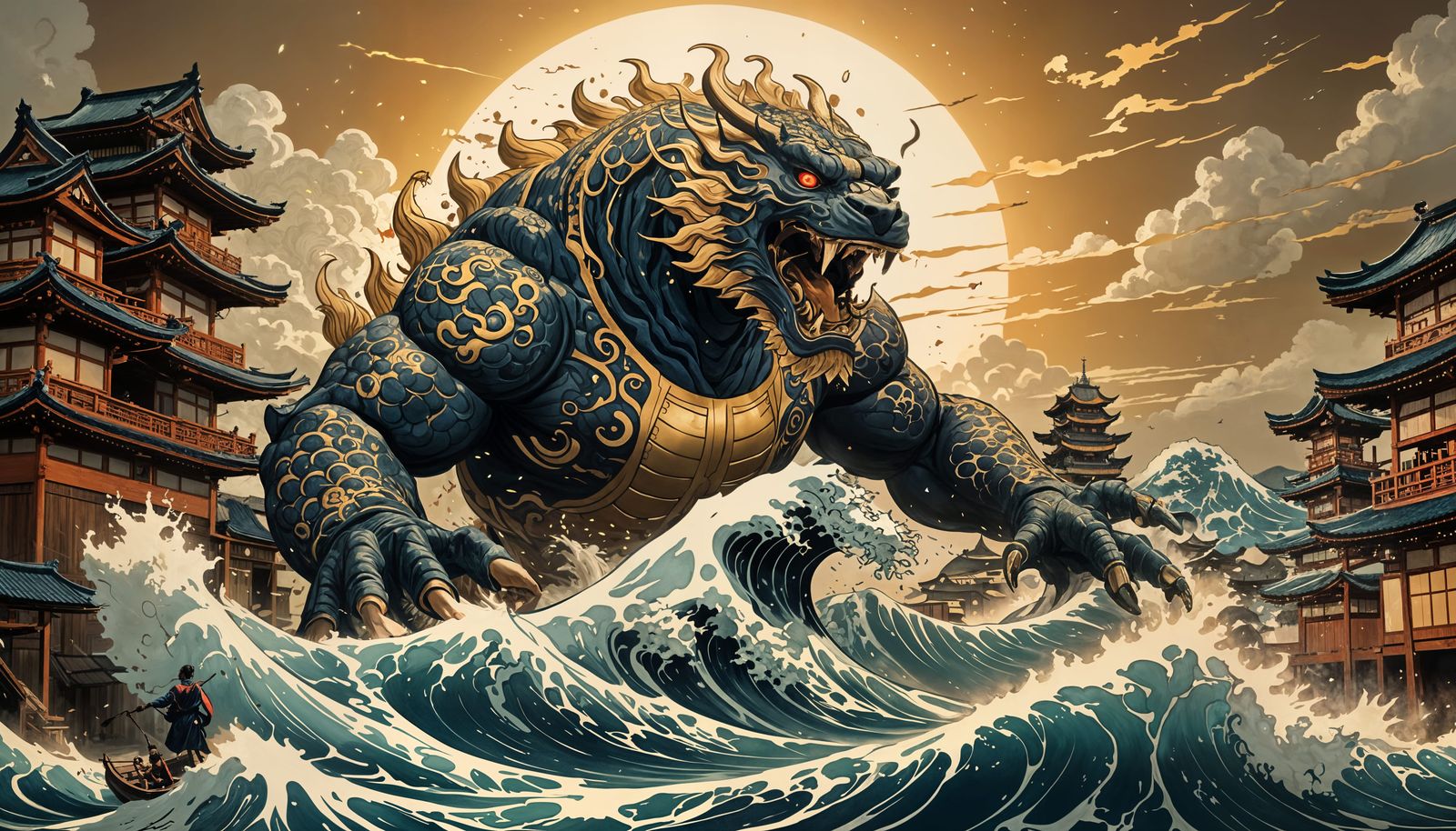 Ukiyo-e Style Digital Painting with Dramatic Lighting