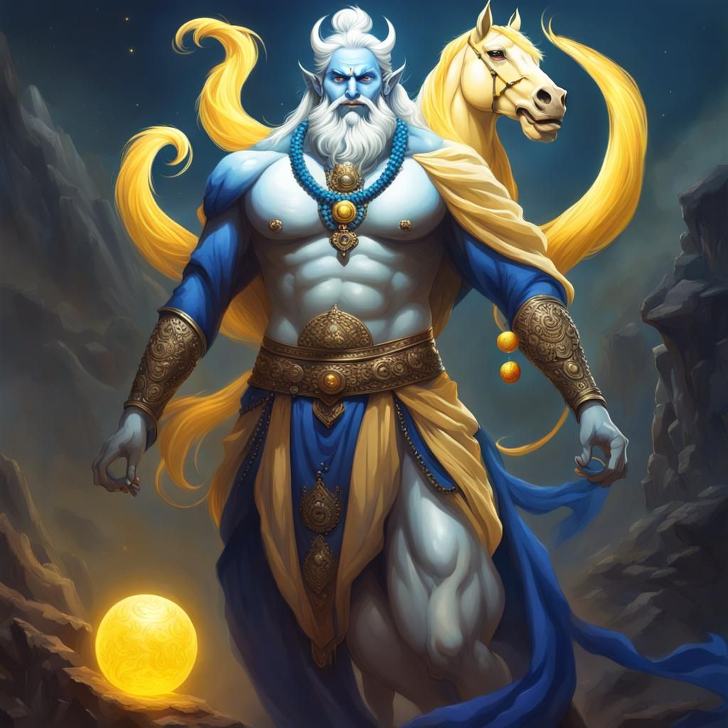 Shukracharya on White Horse Holding Orb