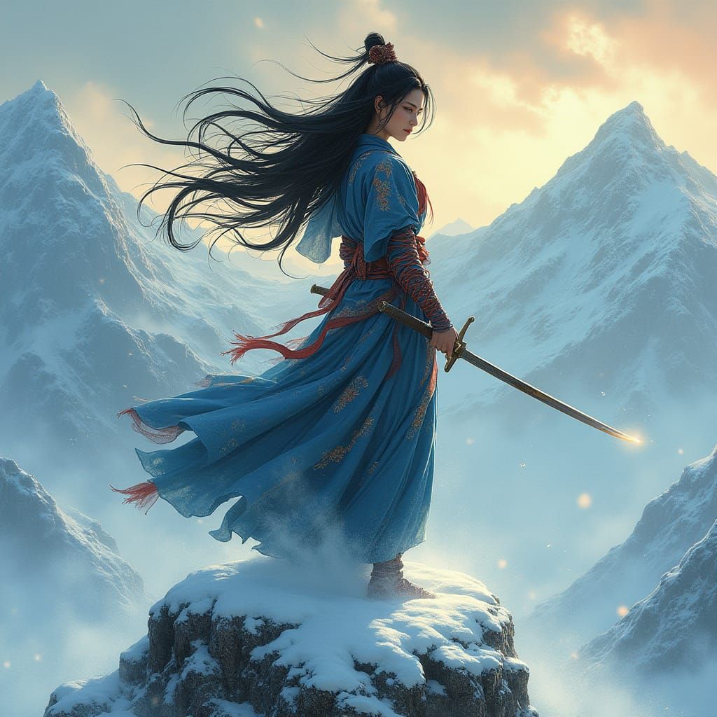 Empress Warrior on Snowy Peak, Japanese Illustration
