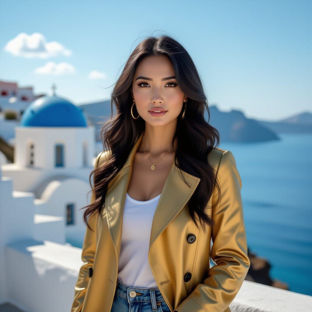Hyperrealistic Portrait in Santorini, Cinematic Film Still