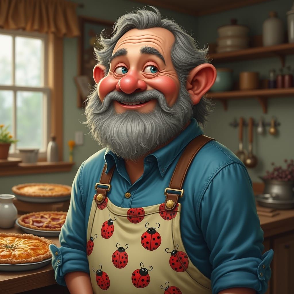 A Middle-Aged Dwarf in a Cozy Kitchen, in Hyper-Realistic St...