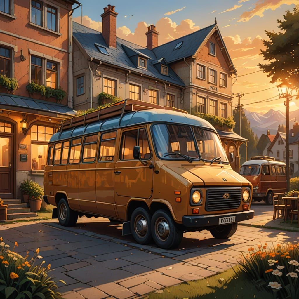 Cozy Minibus Hotel at Golden Hour