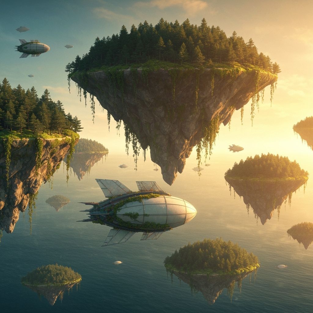 Floating Forests Above Ocean with Organic Airships