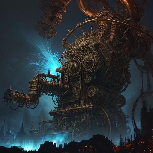 Gearpunk Plant Emerges from Steam Engine