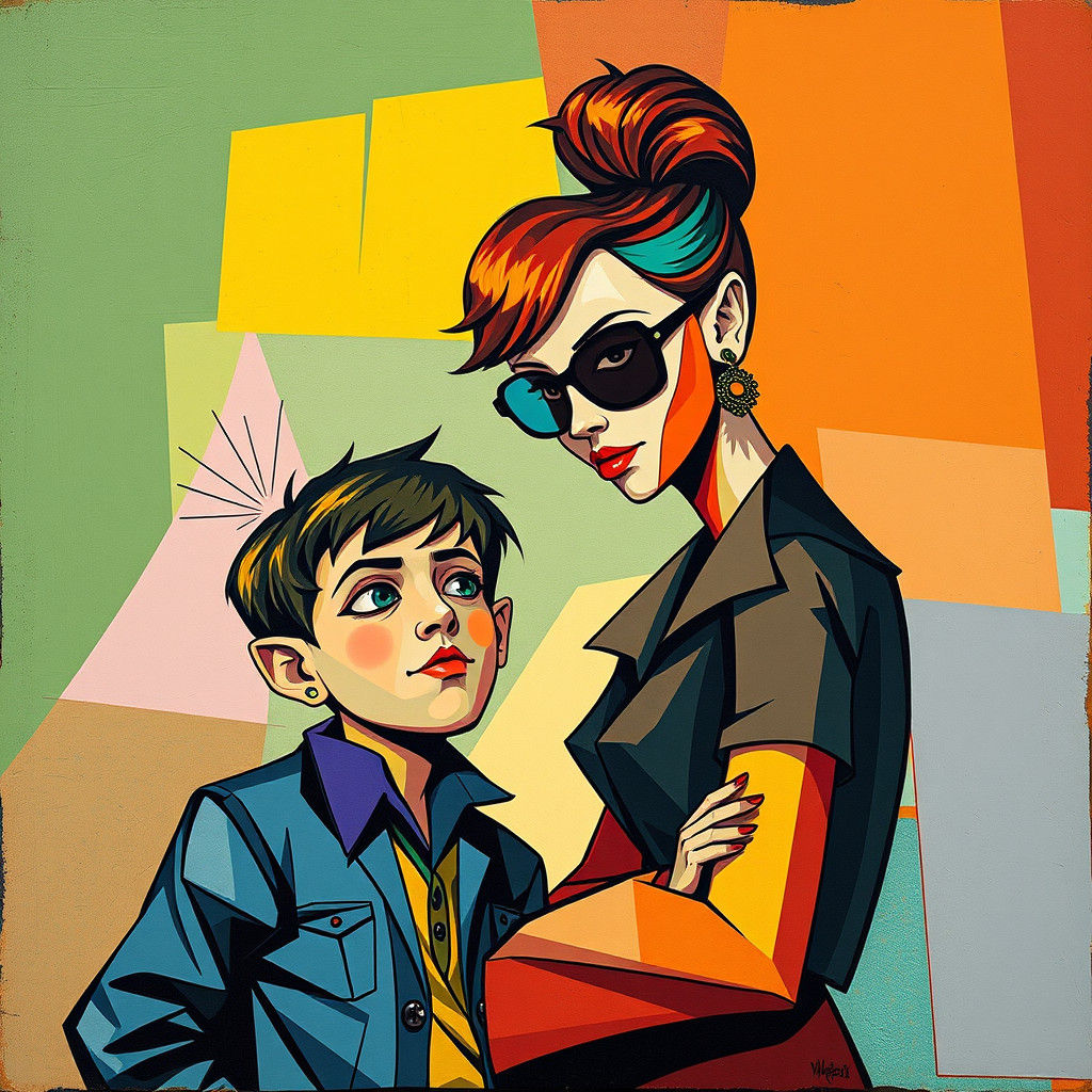 Punk Teacher and Student in Cubist Style