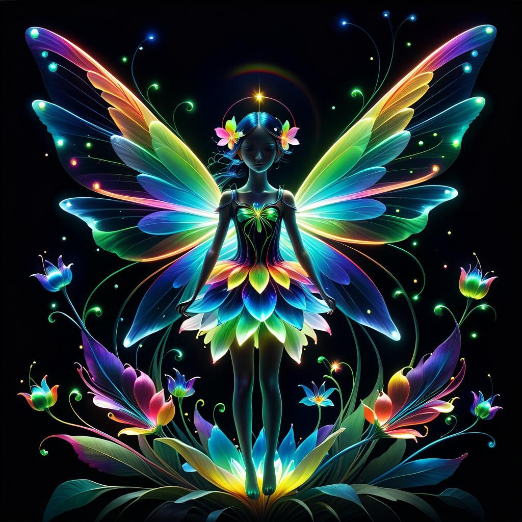 Luminous Fairy with Cosmic Flowers in Surreal Style