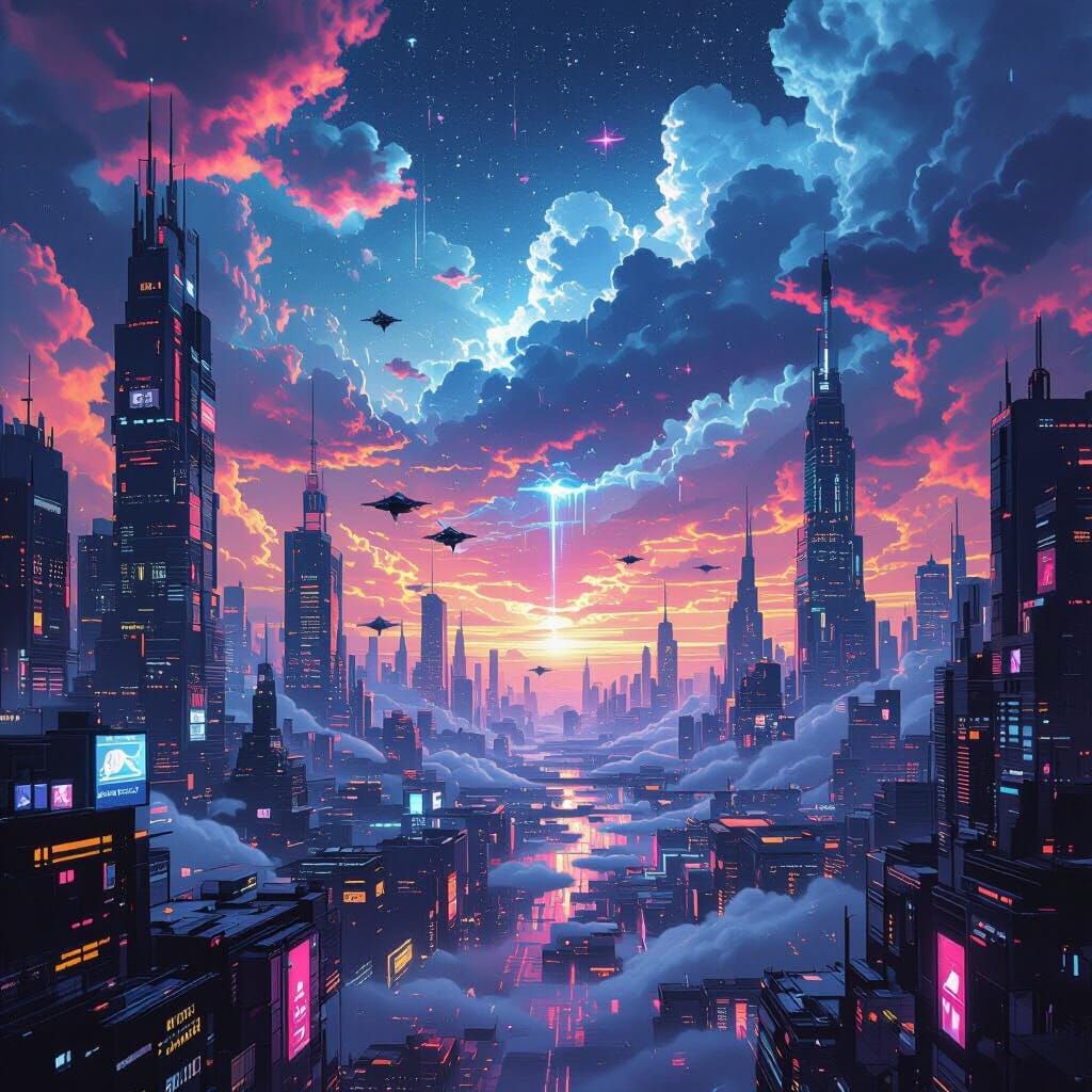 Surreal Cyberpunk Dreamscape with Bizarre Creatures