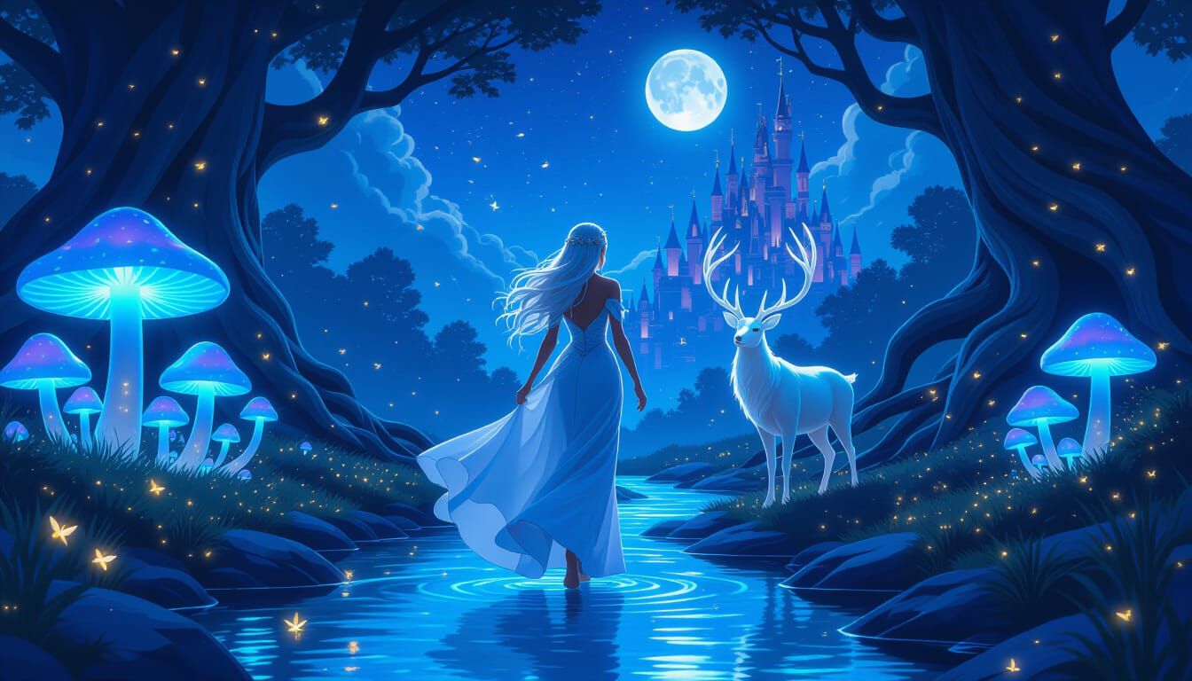 Enchanted Elven Princess in Bioluminescent Forest
