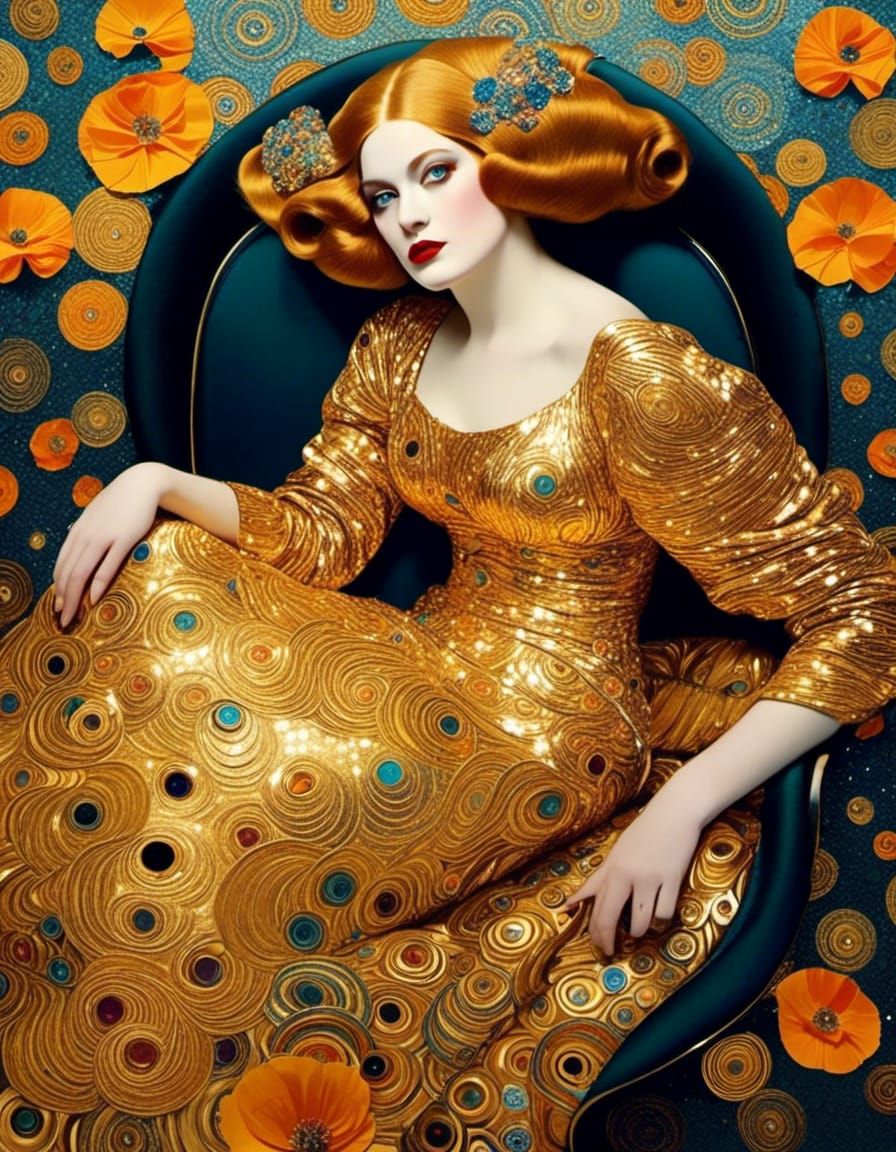Golden Woman Portrait in Vienna Secession Style
