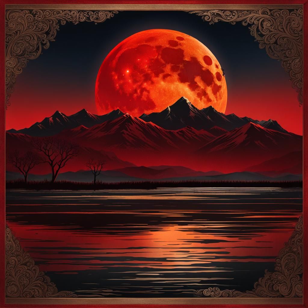 Eerie Blood Moon Rising in the Night Sky