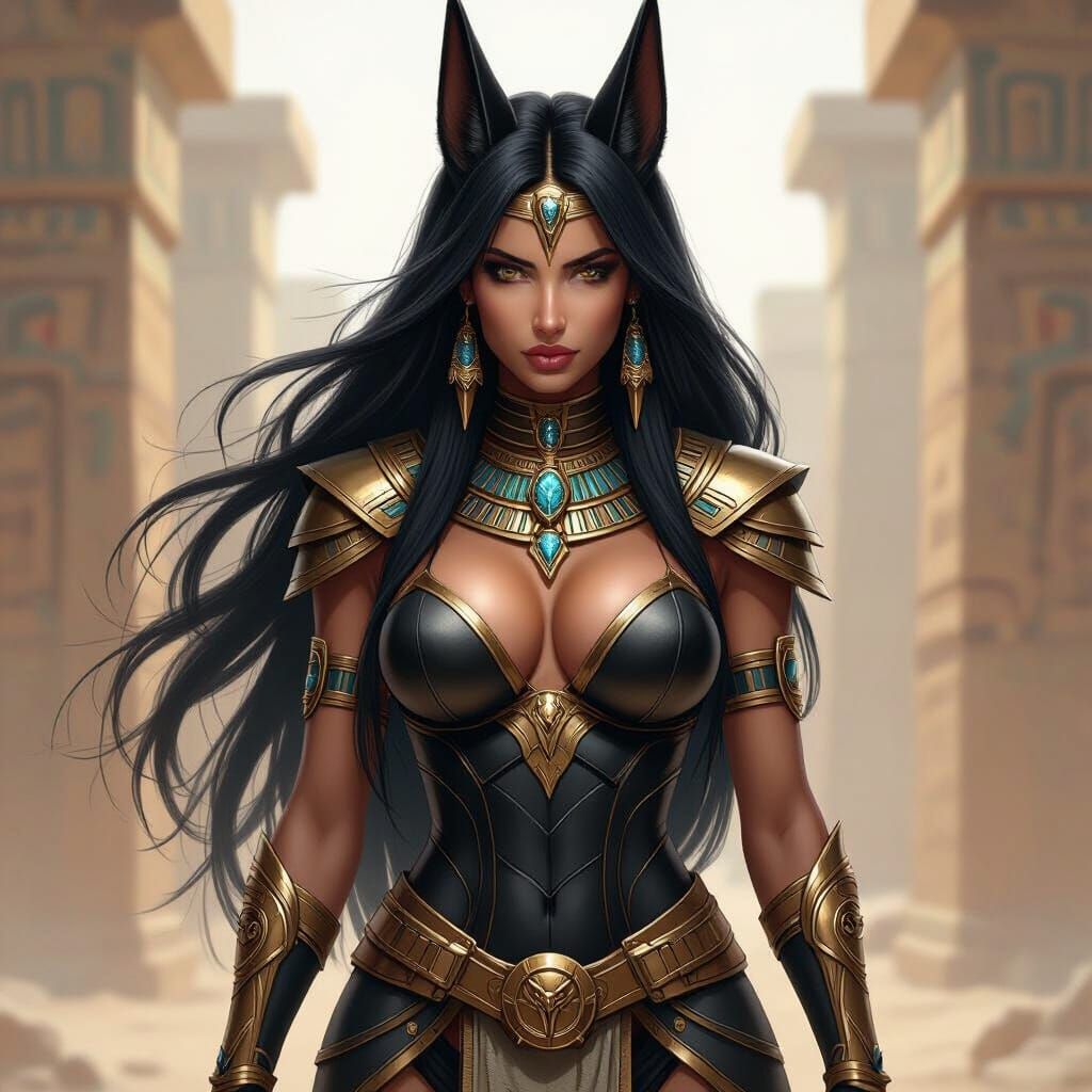 Female Anubis Warrior in Egyptian Armor with Long Hair
