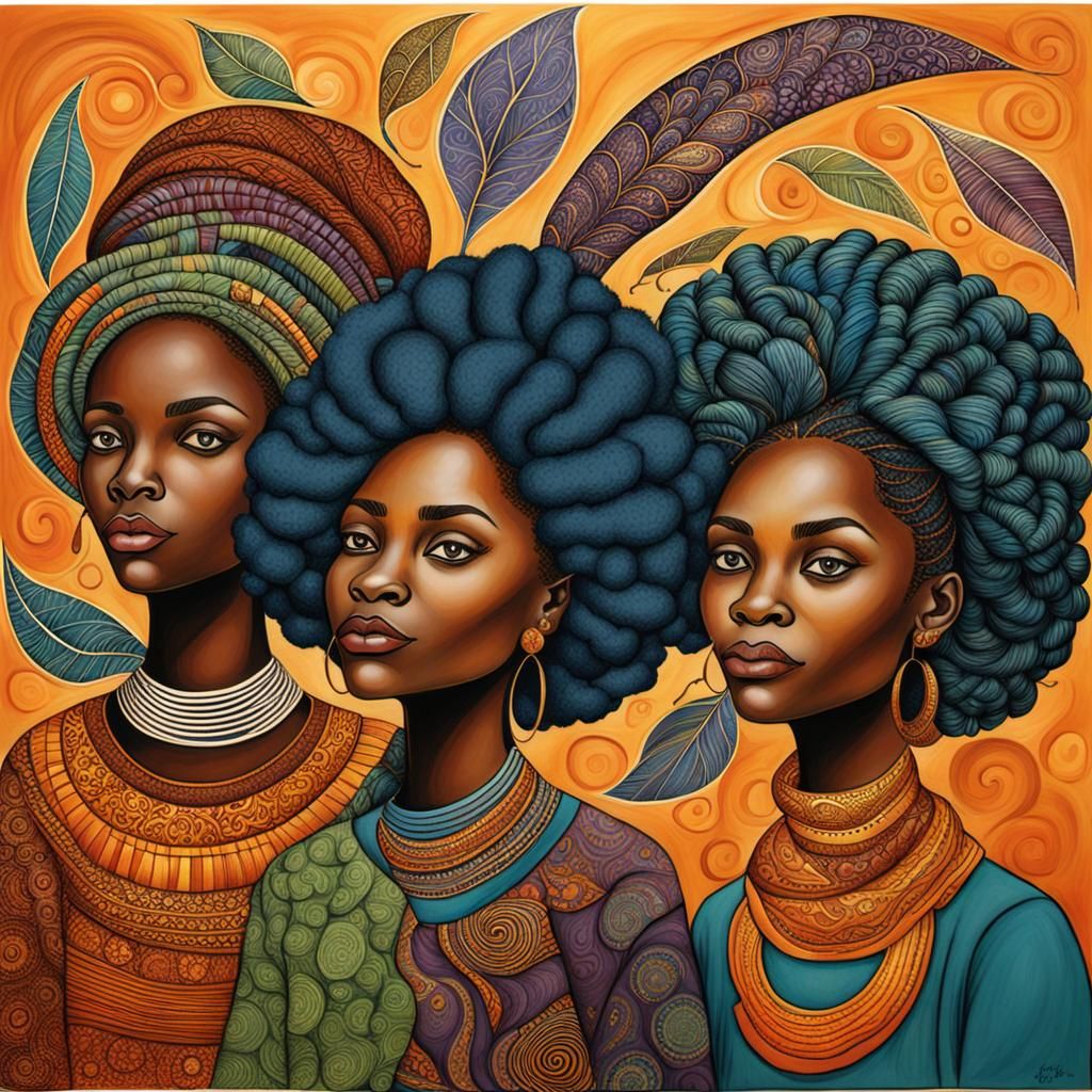 Three Melanin Women in Contemporary African Style