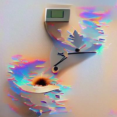 Surreal Melting Clock on Tree Branch