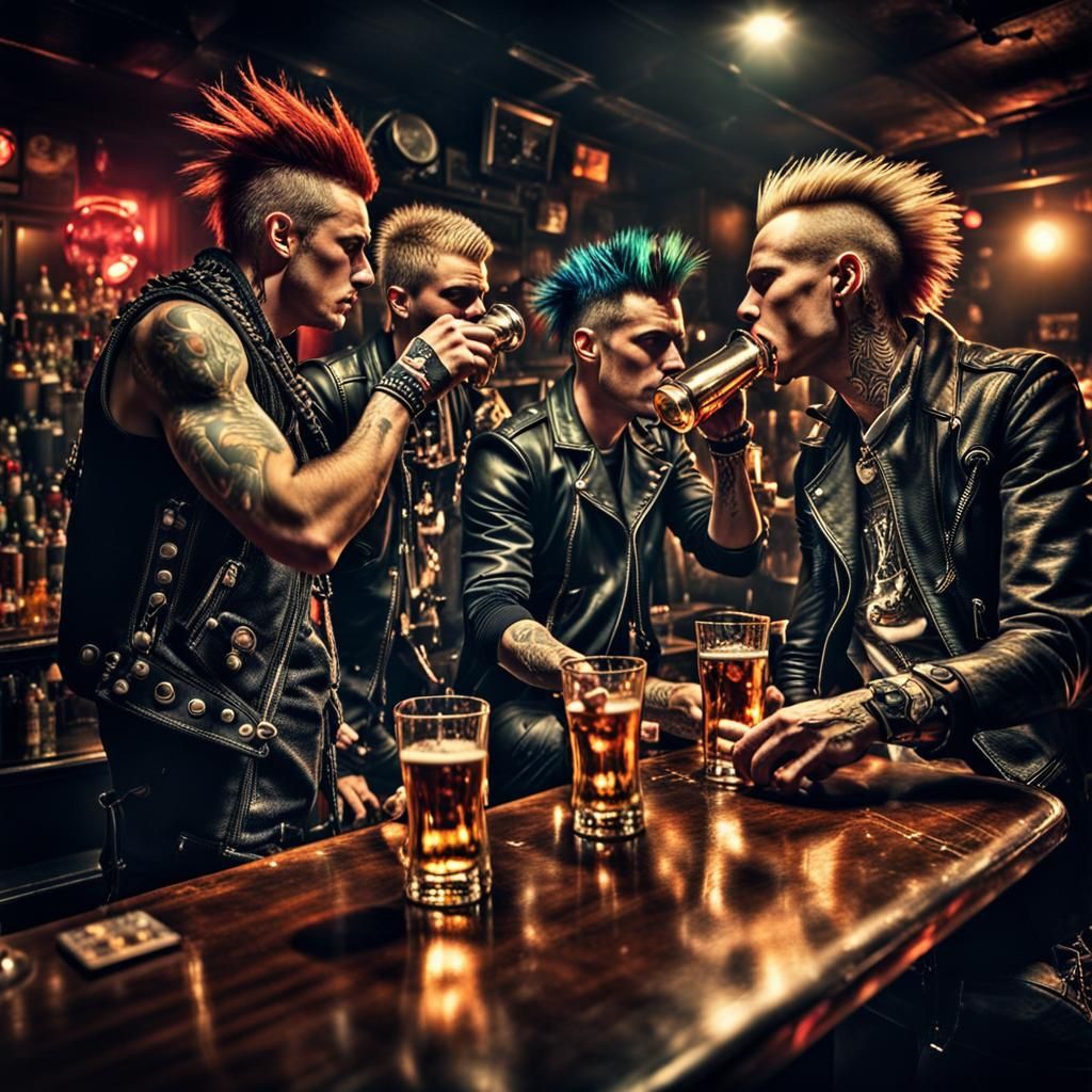 Punk Rockers at a Nightclub Bar