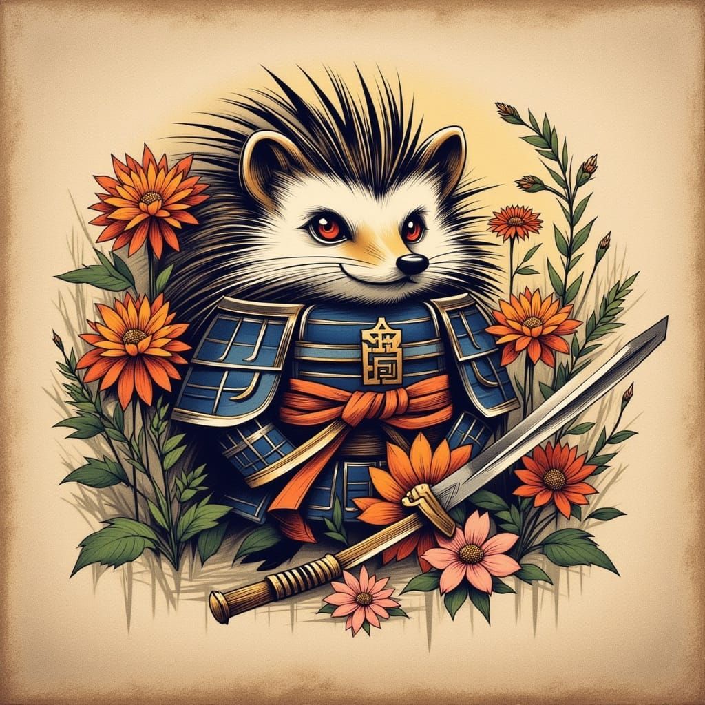 Samurai Hedgehog in Cel-Shaded Style