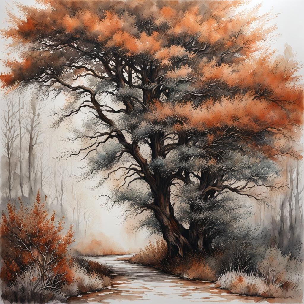 Delicate Watercolor Painting with Cypress and Ivy