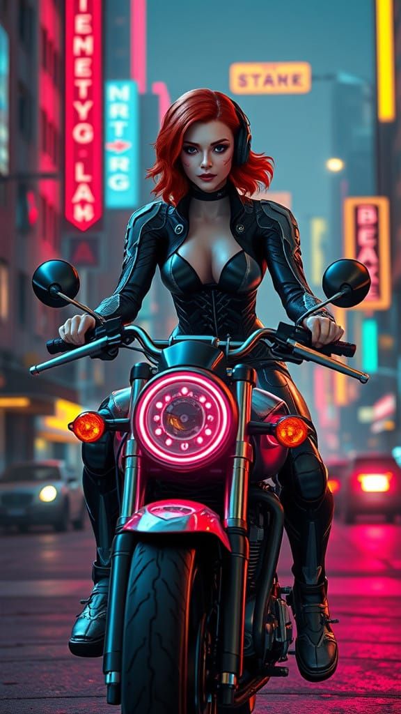 Neon Noir Femme Fatale in Cyberpunk Cyberspace