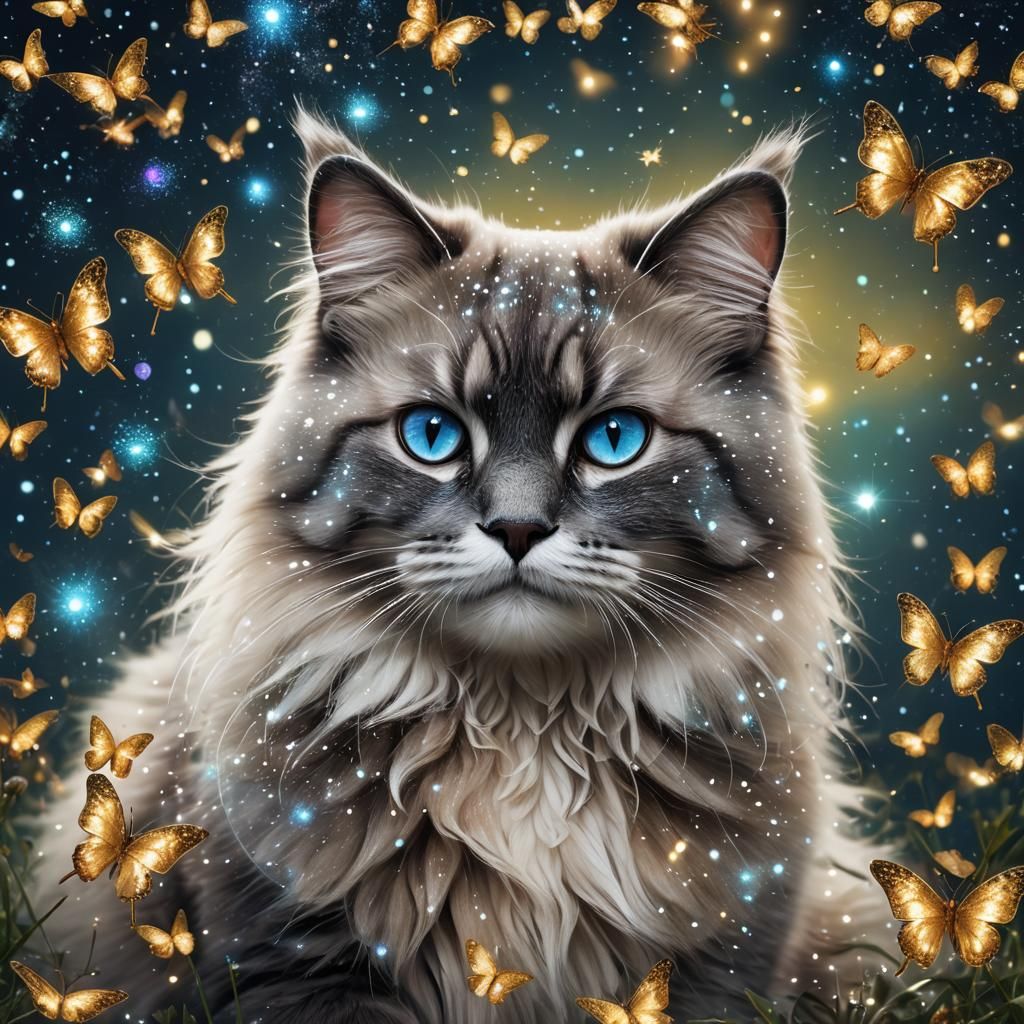 Ragdoll Kitten with Golden Butterflies