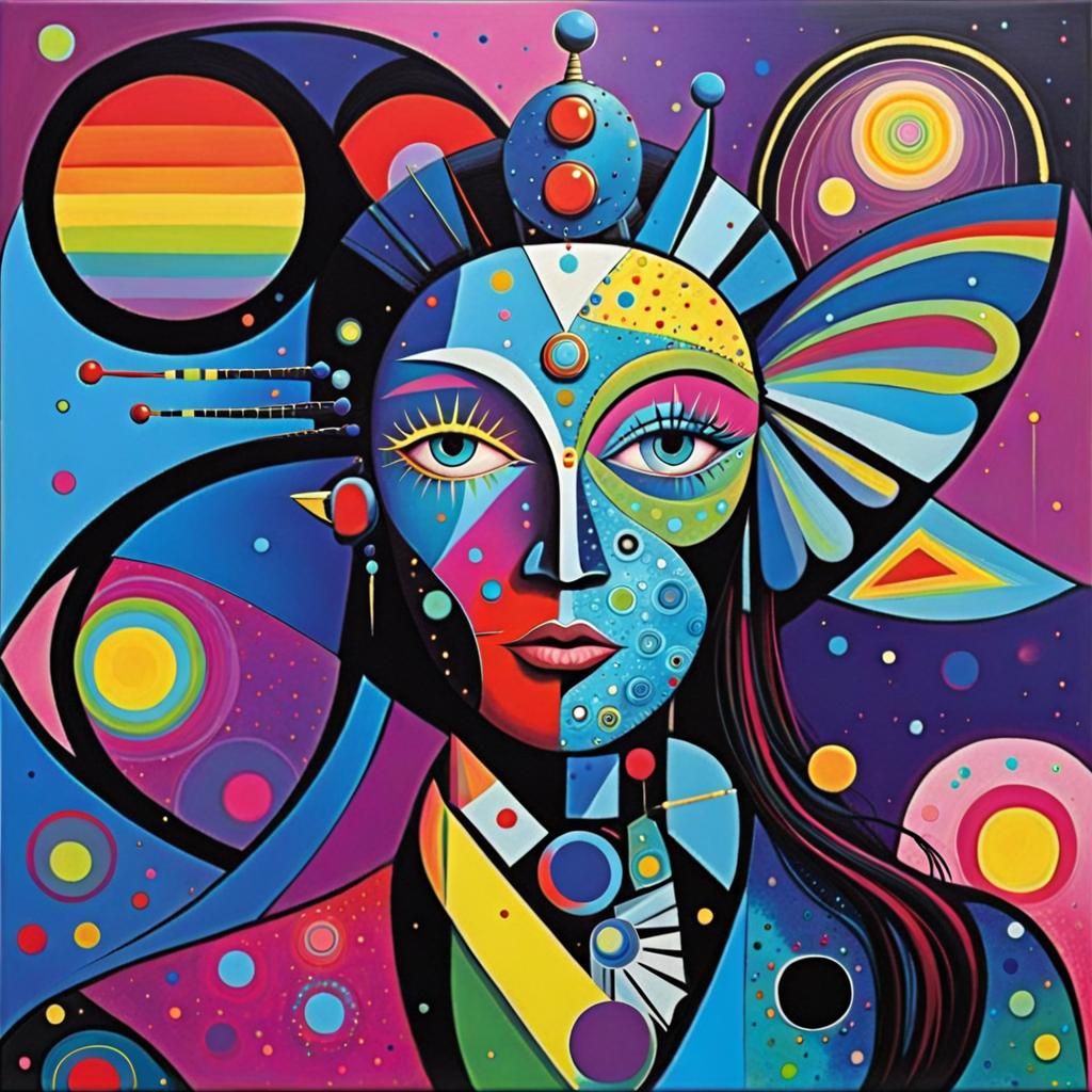 Cubist Robot in Pop Art Style with Zentangle Details