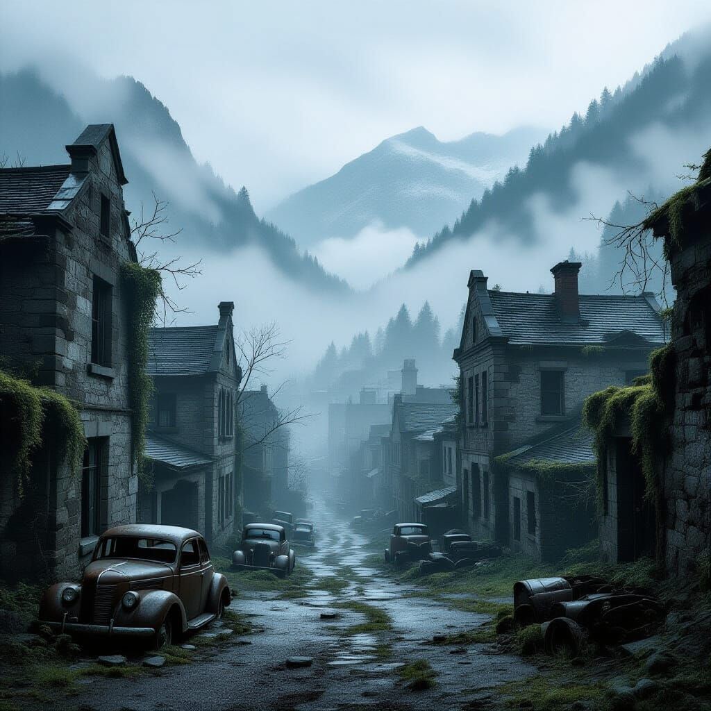 Eerie Abandoned City Shrouded in Fog
