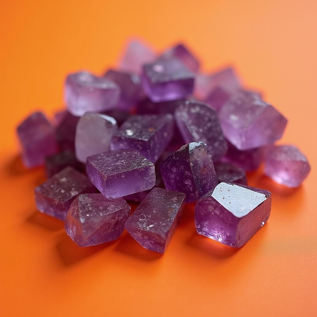 Amethyst Fragments on Orange Table