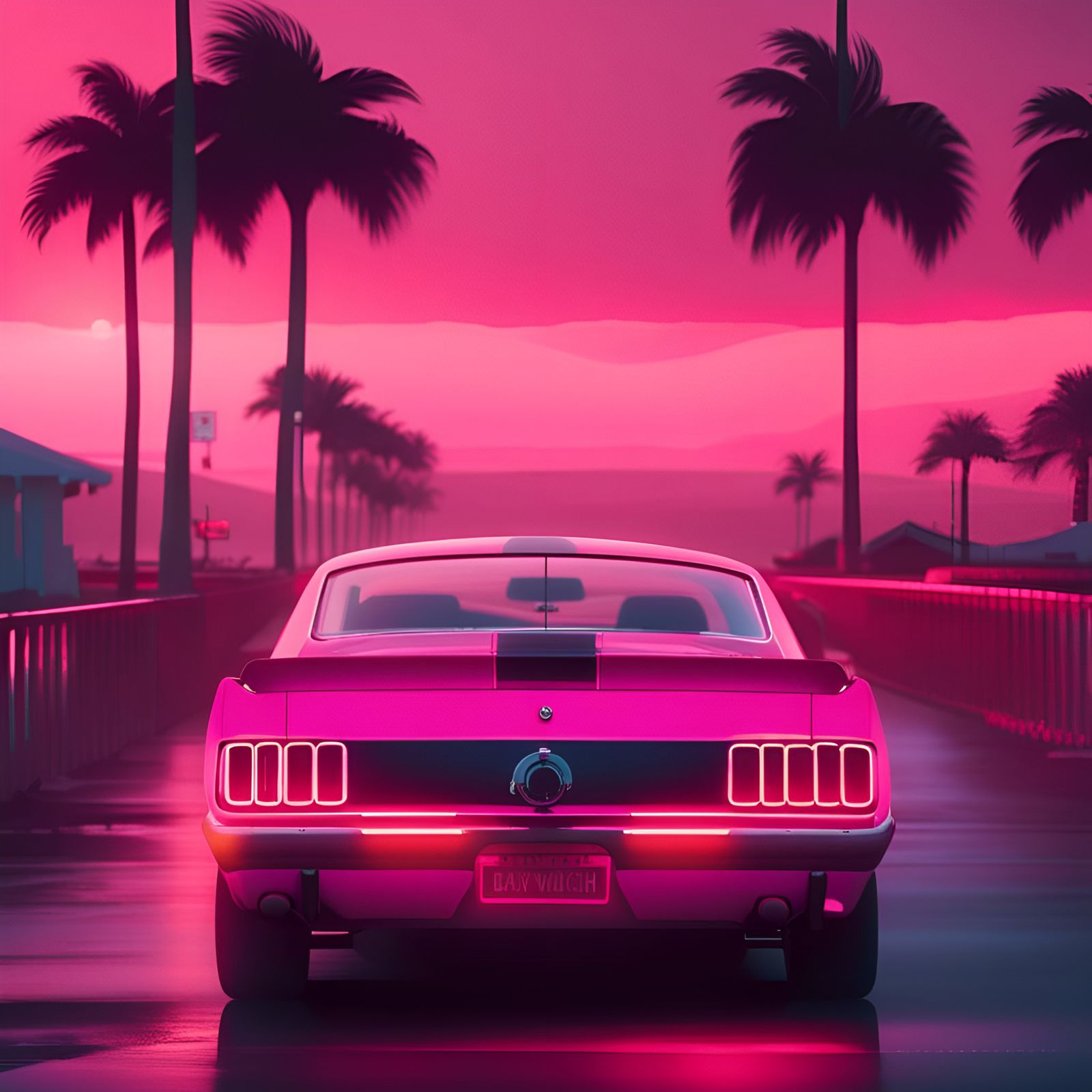 Retro 1980s Baywatch Landscape with Mustang GT500