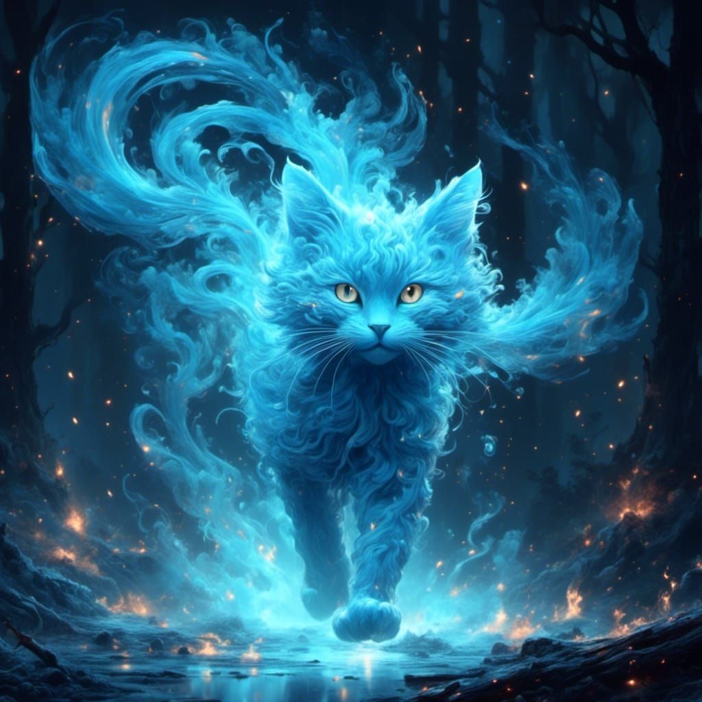 Blue Magic Cat in Forest