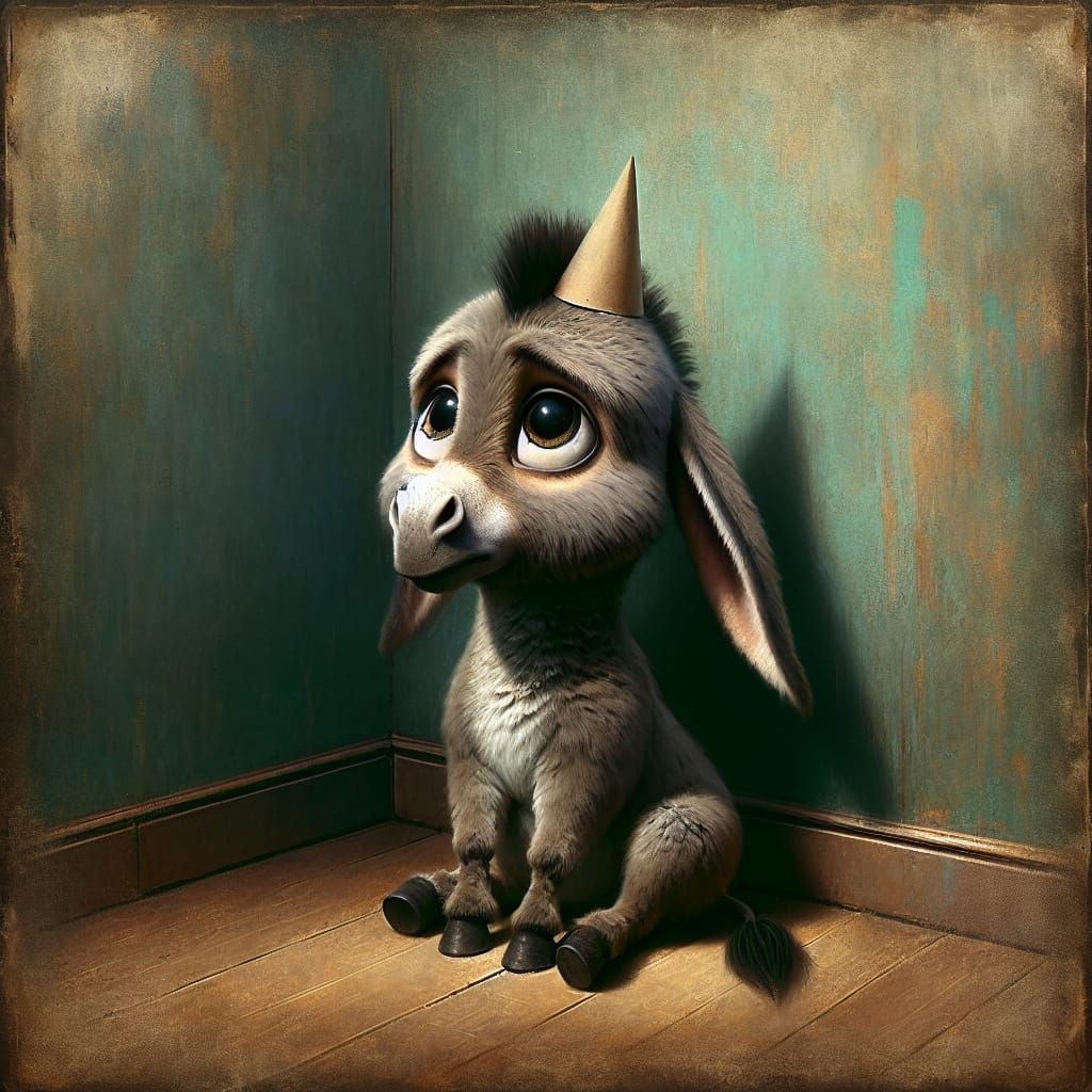 Quirky Donkey in Corner: A Digital Masterpiece