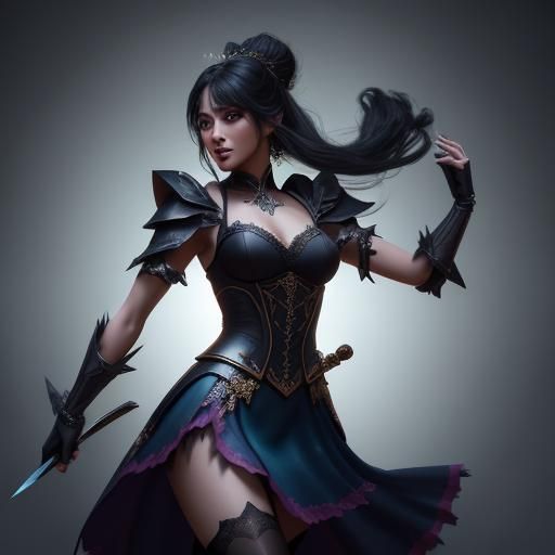 Girl Dancing with Sword in 3D Digital Art Style