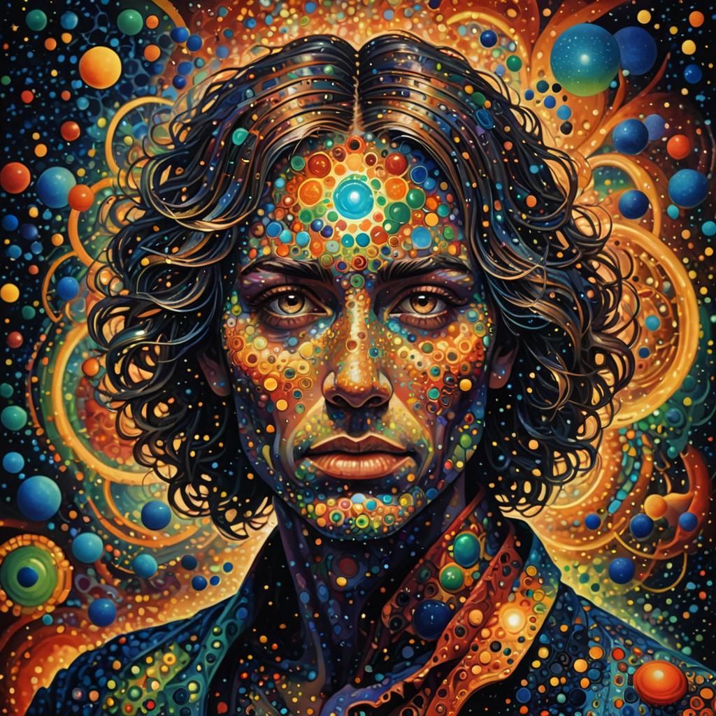 Abstract Electroluminescent Universe in Pointillism Style