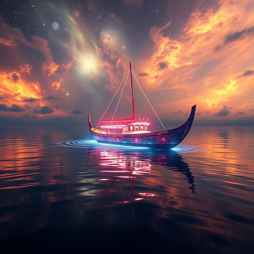 Ethereal Cosmic Vessel in Holographic Splendor