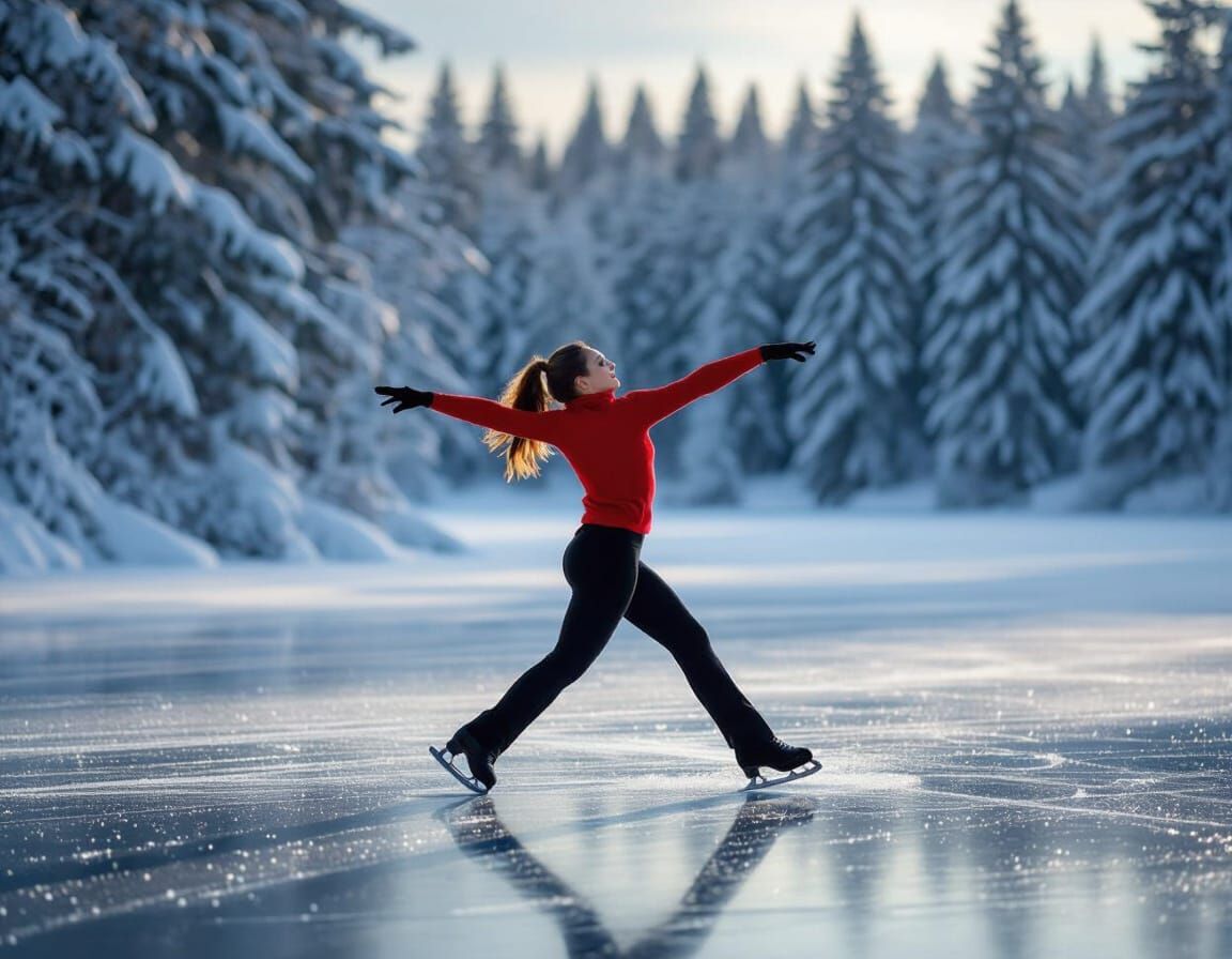 Figure Skater Pirouettes on Mirror Lake