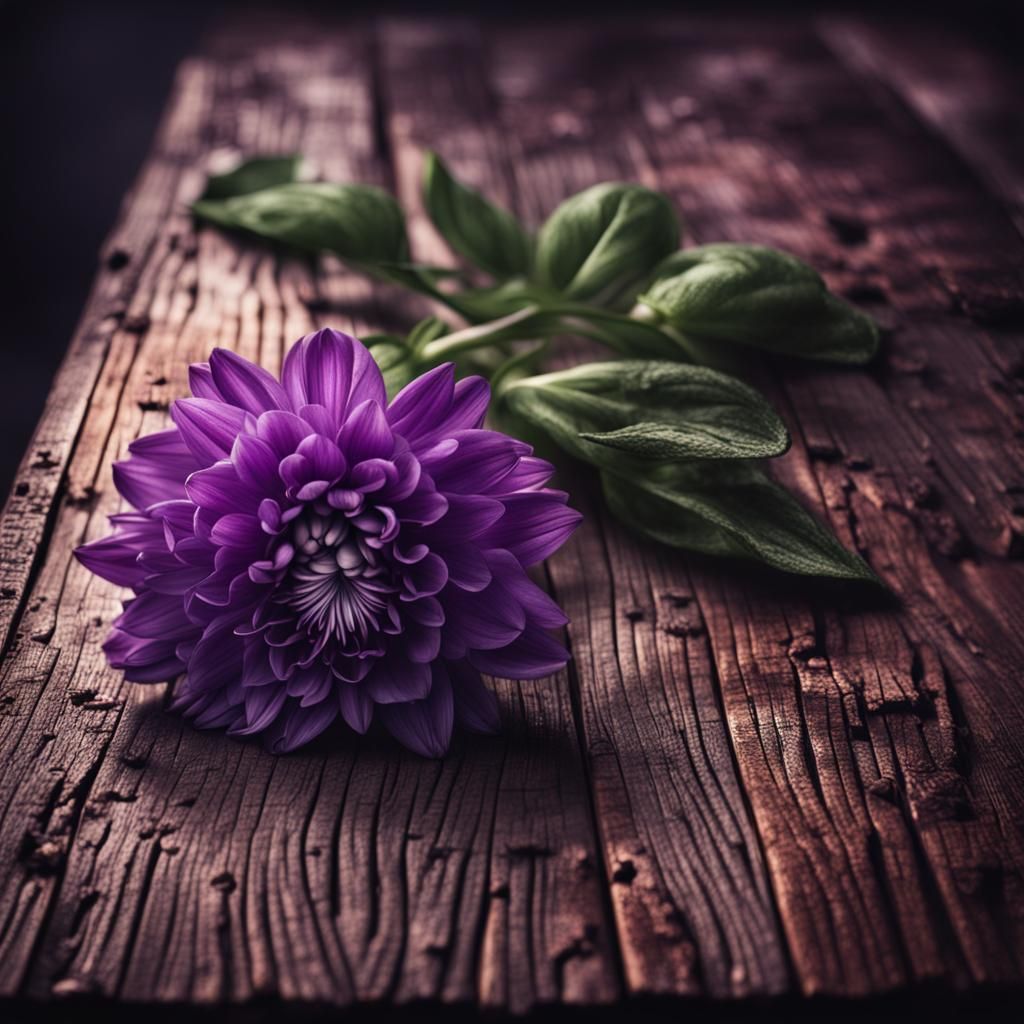 Purple Flower on Old Table: Digital Matte Painting