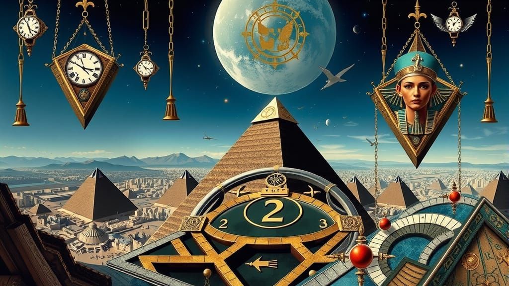 Surrealist Goddess Amidst Ancient City Ruins with Clockwork