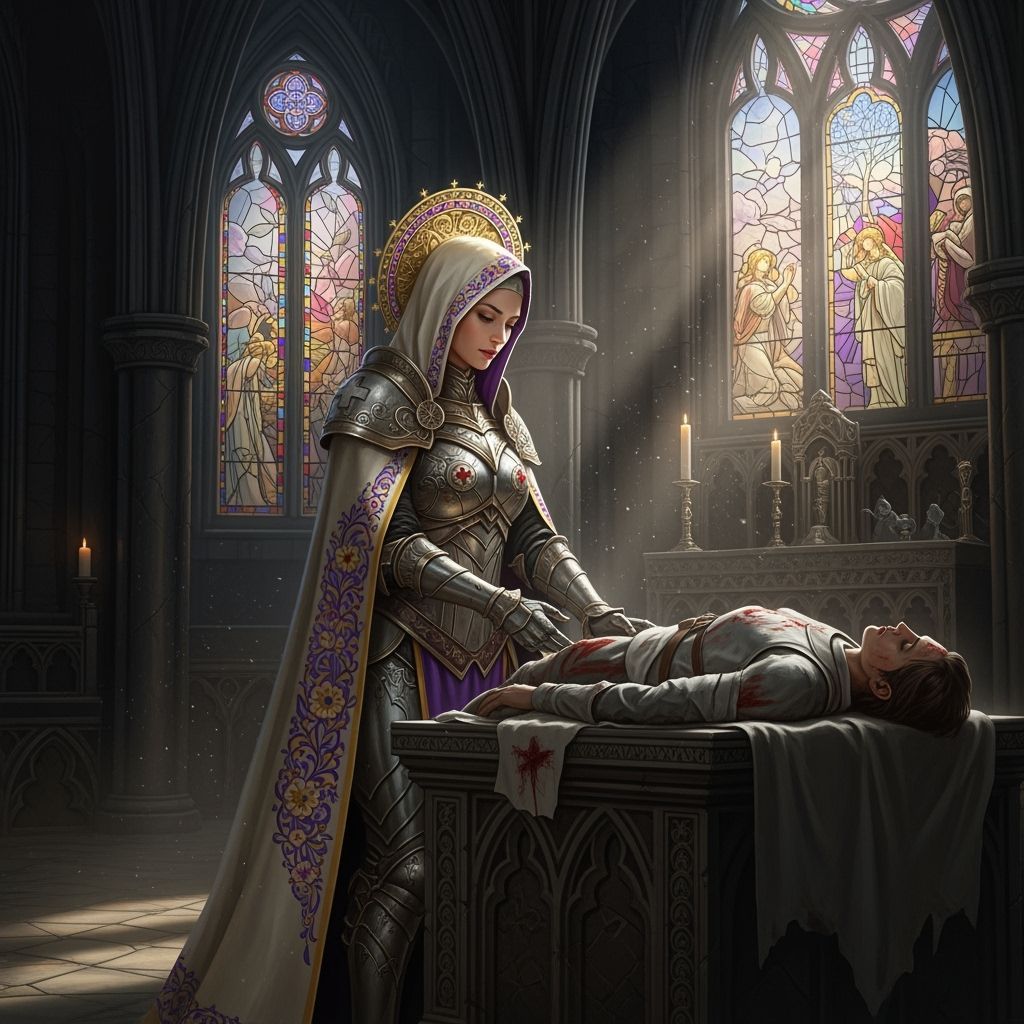 Sister Hospitaller in Gothic Sanctuary, Dark Fantasy Art
