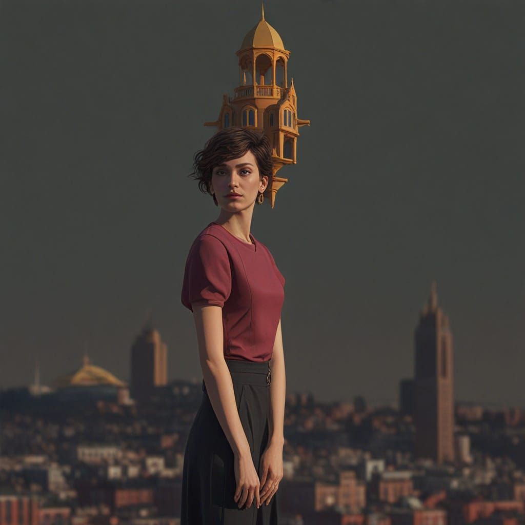 Retrofuturistic Cityscape in Vibrant Art Nouveau Style