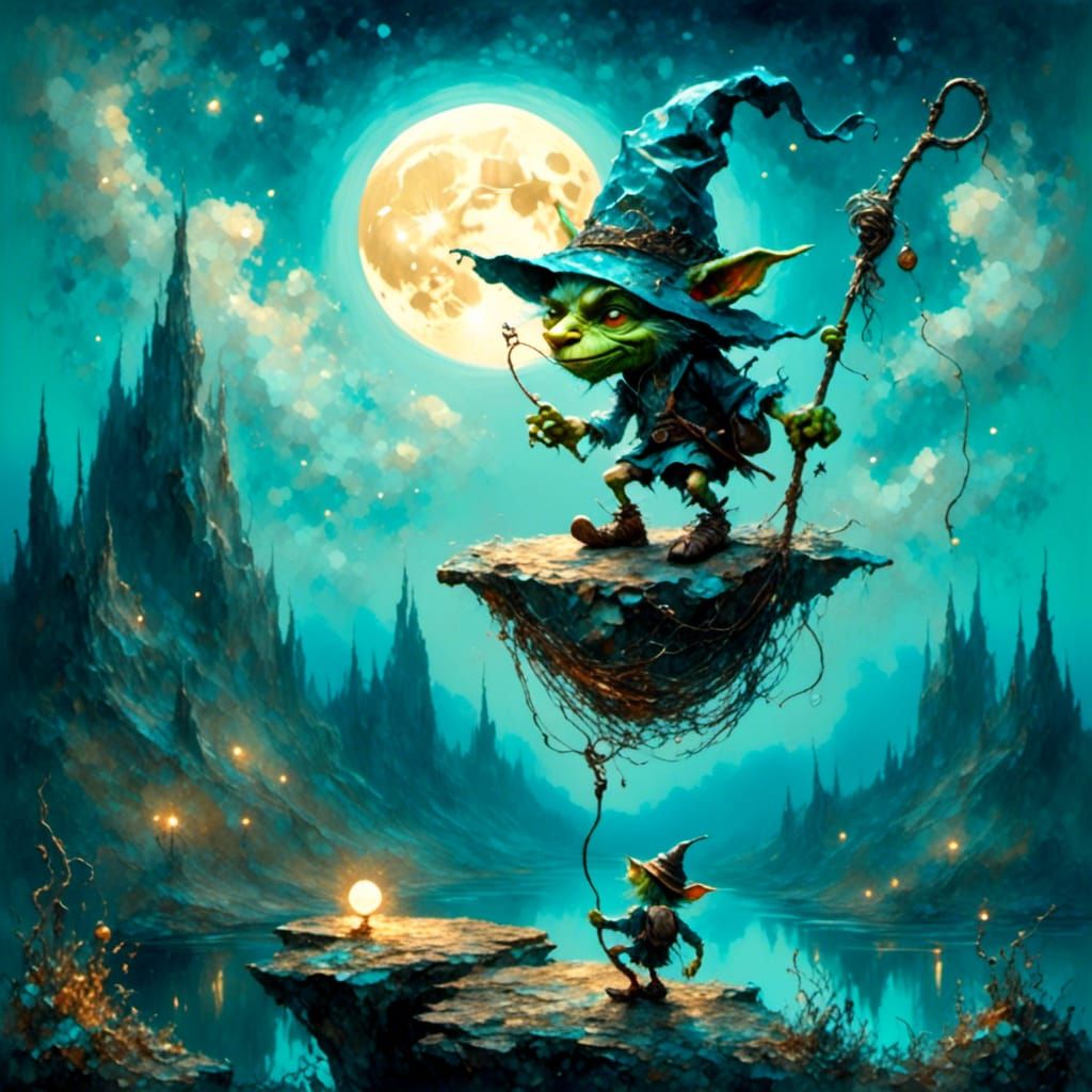 <lora:Lights Camera Action:1.0>
A goblin in a hat stands on ...