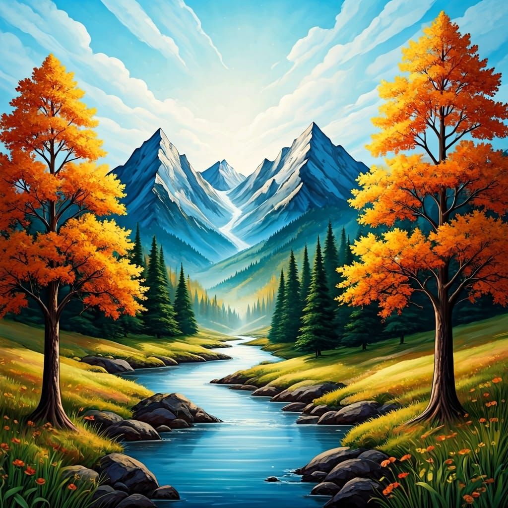 Ethereal Autumn Landscape in Mixed Media Impressionistic Sty...