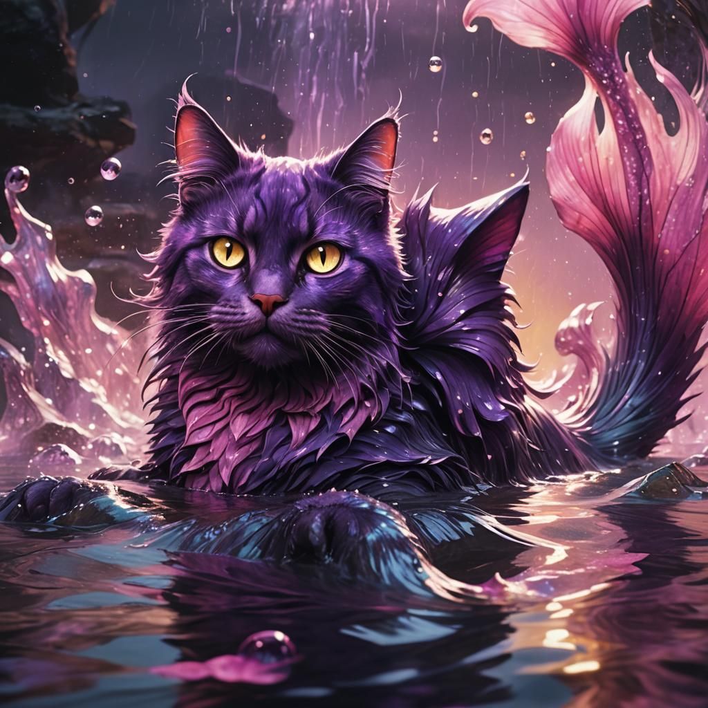 Mystical Mermaid Cat in Dark Fantasy Art