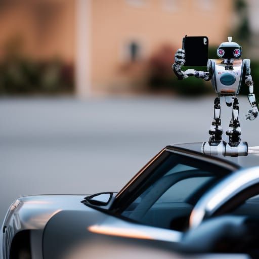 Robot Selfie with Self-Built Car, Professional Photo