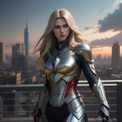 Heroic Woman in Silver and Red Costume