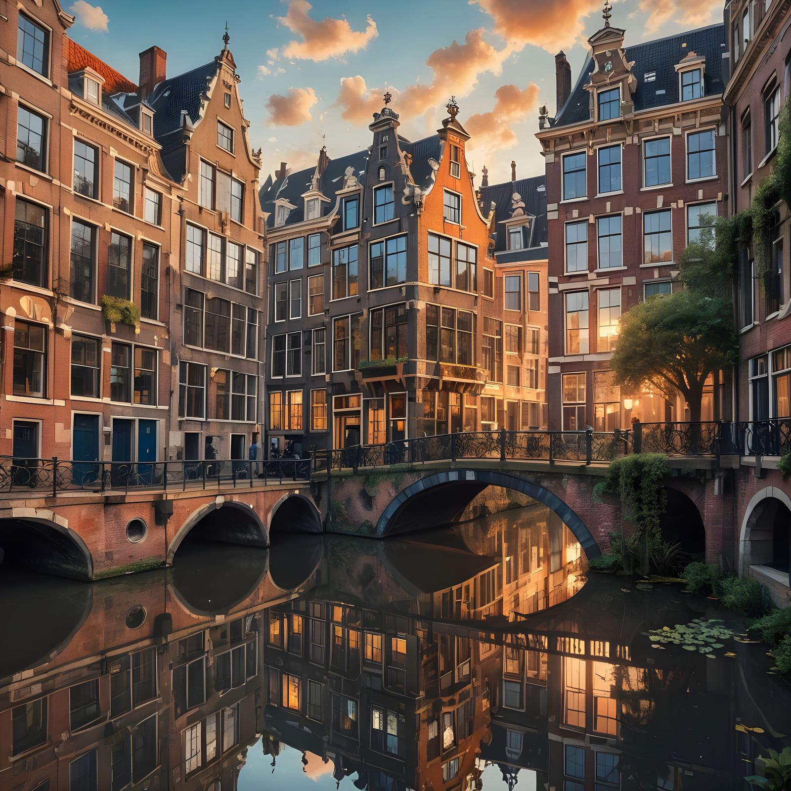 Dutch Canal Scene with Ornate Architecture